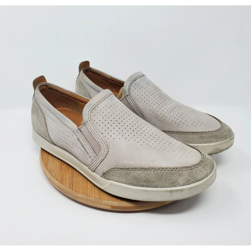 Ecco Collin 2.0 Shoes Mens 41 Beige Grey Slip On Loafer Comfort Sneaker 7-7.5 US
